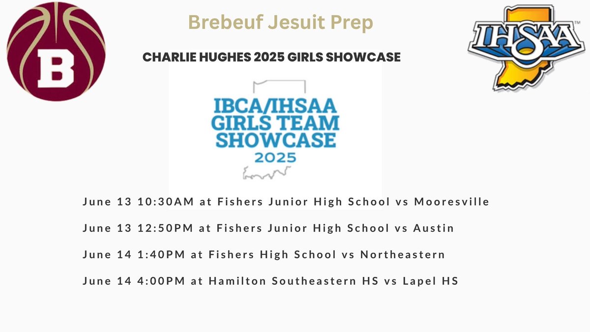 Our game schedule for today and tomorrow at the Charlie Hughes Girls Showcase.