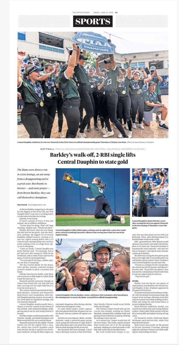 Dan Sostek (@dan_sostek) on Twitter photo No Friday print edition, but here’s a look at the <a href="/PennLive/">PennLive.com</a> / Patriot-News e-Edition’s sports page after <a href="/CDAthletics/">CD Athletics</a>’ softball state title
Subscribers have full access every day: reader.pn.pennlive.com/full_page_imag… No Friday print edition, but here’s a look at the <a href="/PennLive/">PennLive.com</a> / Patriot-News e-Edition’s sports page after <a href="/CDAthletics/">CD Athletics</a>’ softball state title
Subscribers have full access every day: reader.pn.pennlive.com/full_page_imag…