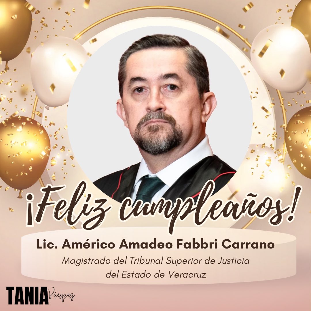 Felicito al Lic. Américo Amadeo Fabbri Carrano, Magistrado del Tribunal Superior de Justicia del Poder Judicial del Estado de Veracruz <a href="/TSJVer/">Poder Judicial del Estado de Veracruz</a>, con motivo de su cumpleaños.

¡Espero que disfrute de este maravilloso día!