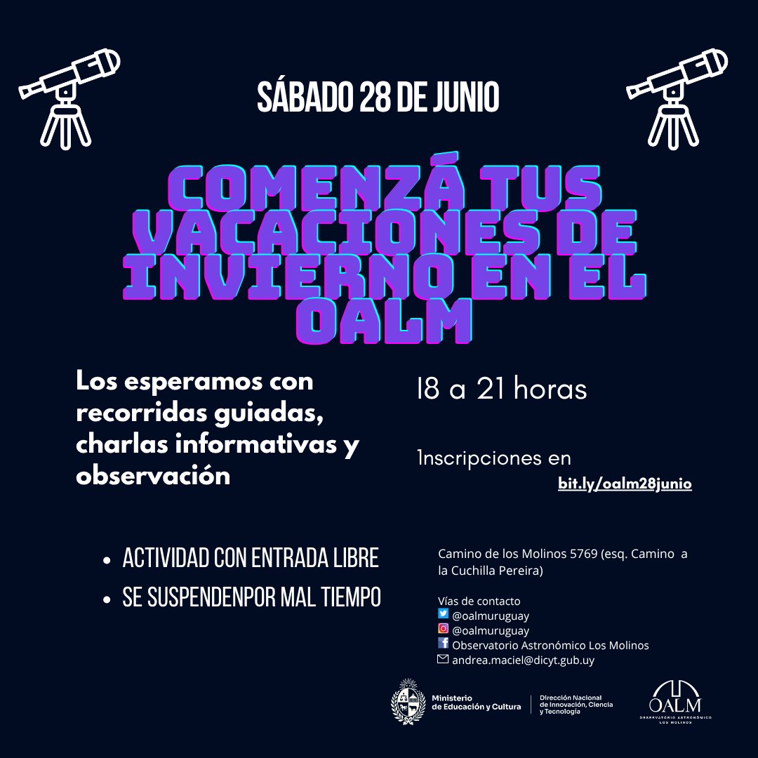 OALM (@oalmuruguay) on Twitter photo ¡Que el frío no te gane!
Vení a conocernos. Inscripciones en bit.ly/oalm28junio
<a href="/dicytmec/">Dirección de Innovación, Ciencia y Tecnología MEC</a> <a href="/MEC_Uruguay/">Ministerio de Educación y Cultura</a> ¡Que el frío no te gane!
Vení a conocernos. Inscripciones en bit.ly/oalm28junio
<a href="/dicytmec/">Dirección de Innovación, Ciencia y Tecnología MEC</a> <a href="/MEC_Uruguay/">Ministerio de Educación y Cultura</a>