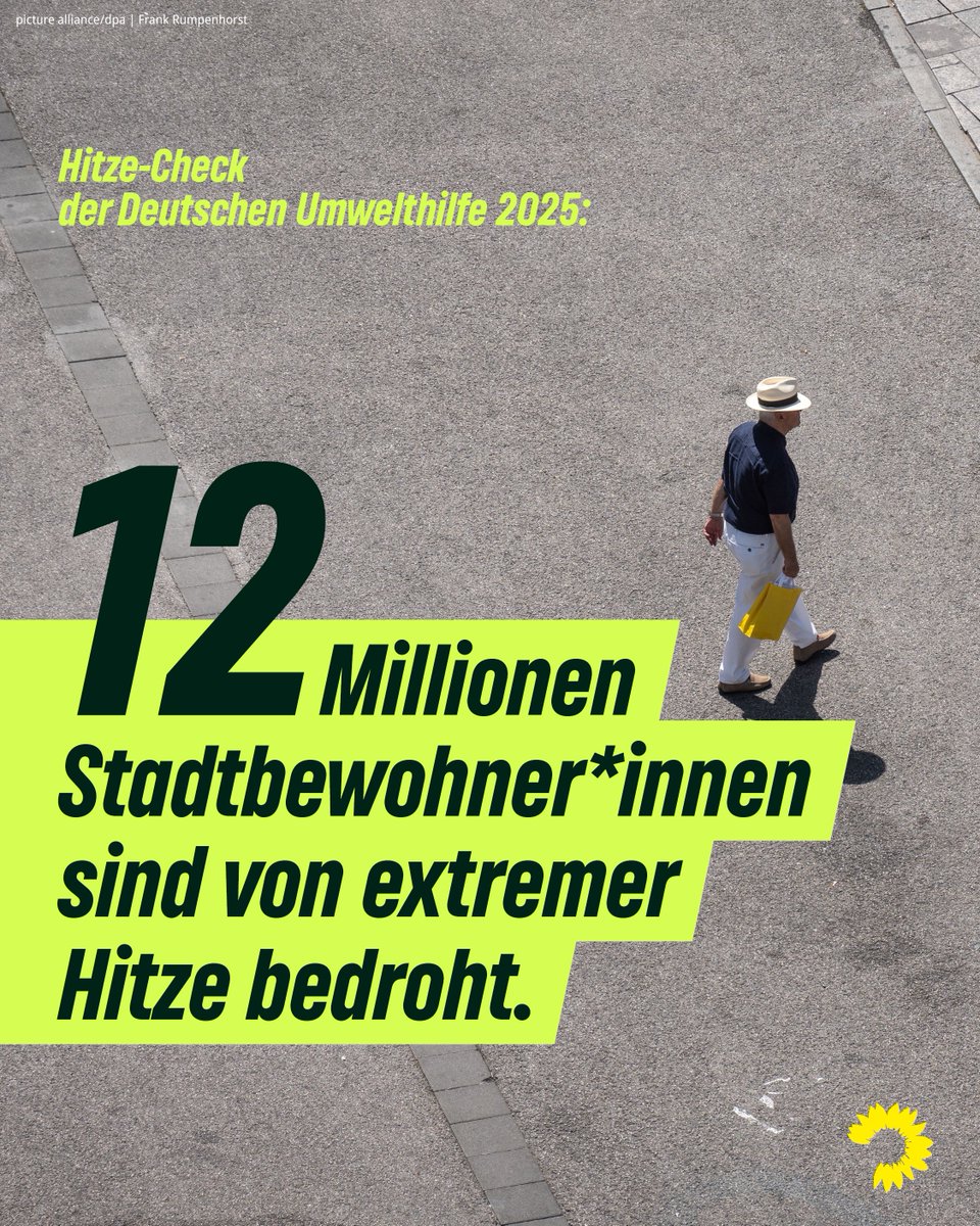🔥 36 Grad &amp; es wird noch heißer... Die Vorschläge, mit denen Schwarzrot Menschen vor der zunehmenden #Hitze schützen will, reichen bei Weitem nicht aus. Die Regierung muss Hitze, Dürre &amp; #Klimaschutz zusammen denken. Wir haben konkrete Vorschläge 👇

gruene-bundestag.de/unsere-politik…