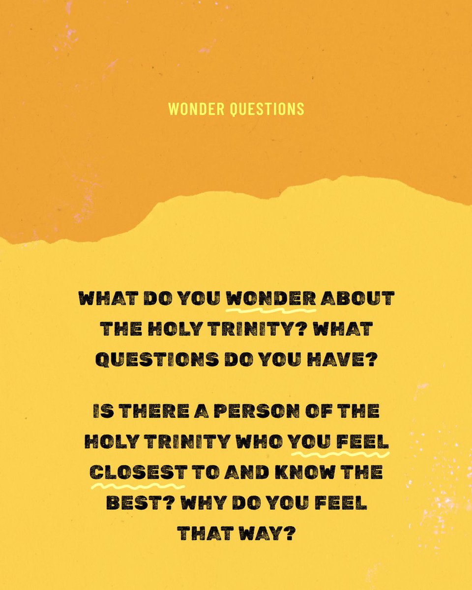 mark10mission's tweet photo. This week’s #WonderQuestions:
— What do you wonder about the Father, Son & Holy Spirit?
— Is there one you feel closest to in prayer?
Let these questions draw you deeper into relationship with our God — Father, Son & Holy Spirit.
#Mark10Mission #HolyTrinity #CatholicKids https://t.co/QXlyY8WhsV