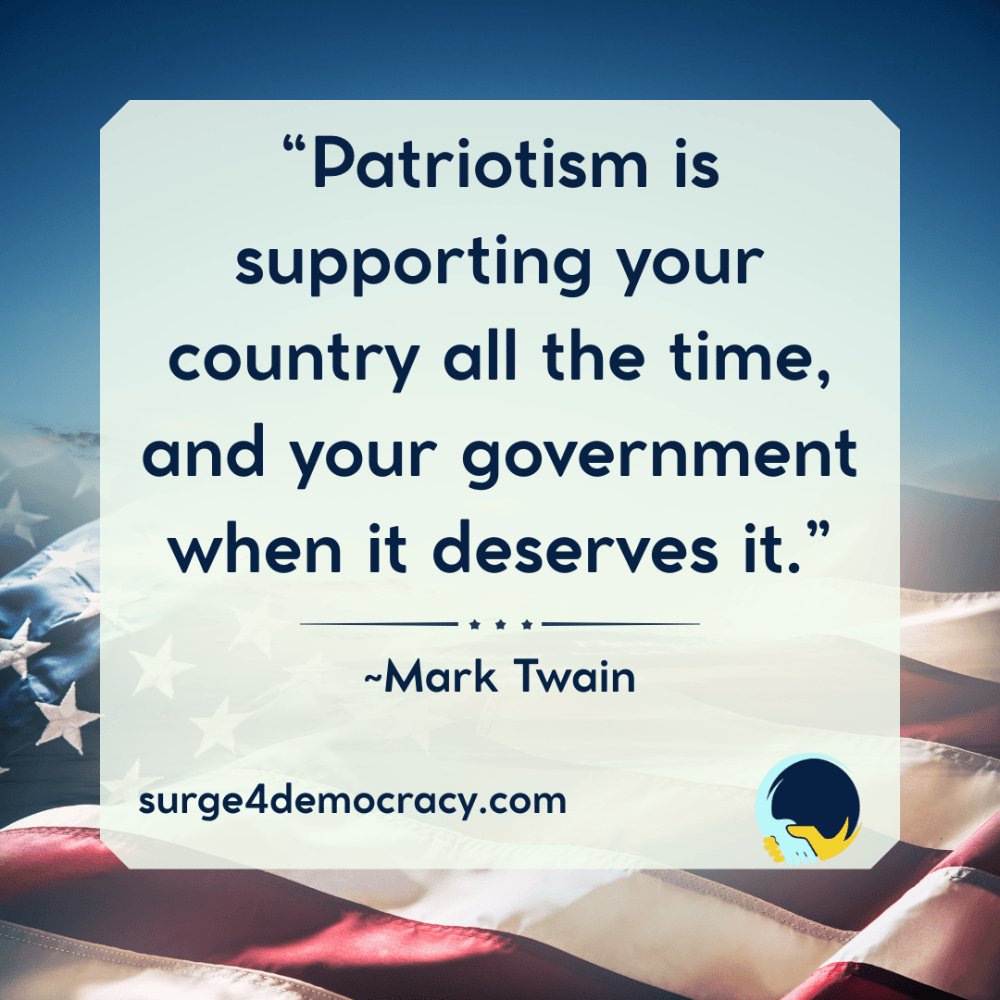 surge4democracy's tweet image. “Patriotism is supporting your country all the time, and your government when it deserves it.” — Mark Twain
Loving your country doesn’t mean blind obedience. Real patriotism demands accountability. 🇺🇸
#TruePatriotism #SupportDemocracy #Surge4Democracy #ReclaimPatriotism