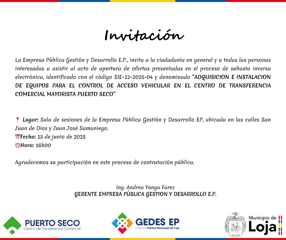 EpGedes's tweet photo. 📢#INVITACIÓN Acto de apertura de ofertas del proceso de subasta inversa electrónica. https://t.co/64k2z1wX4Z