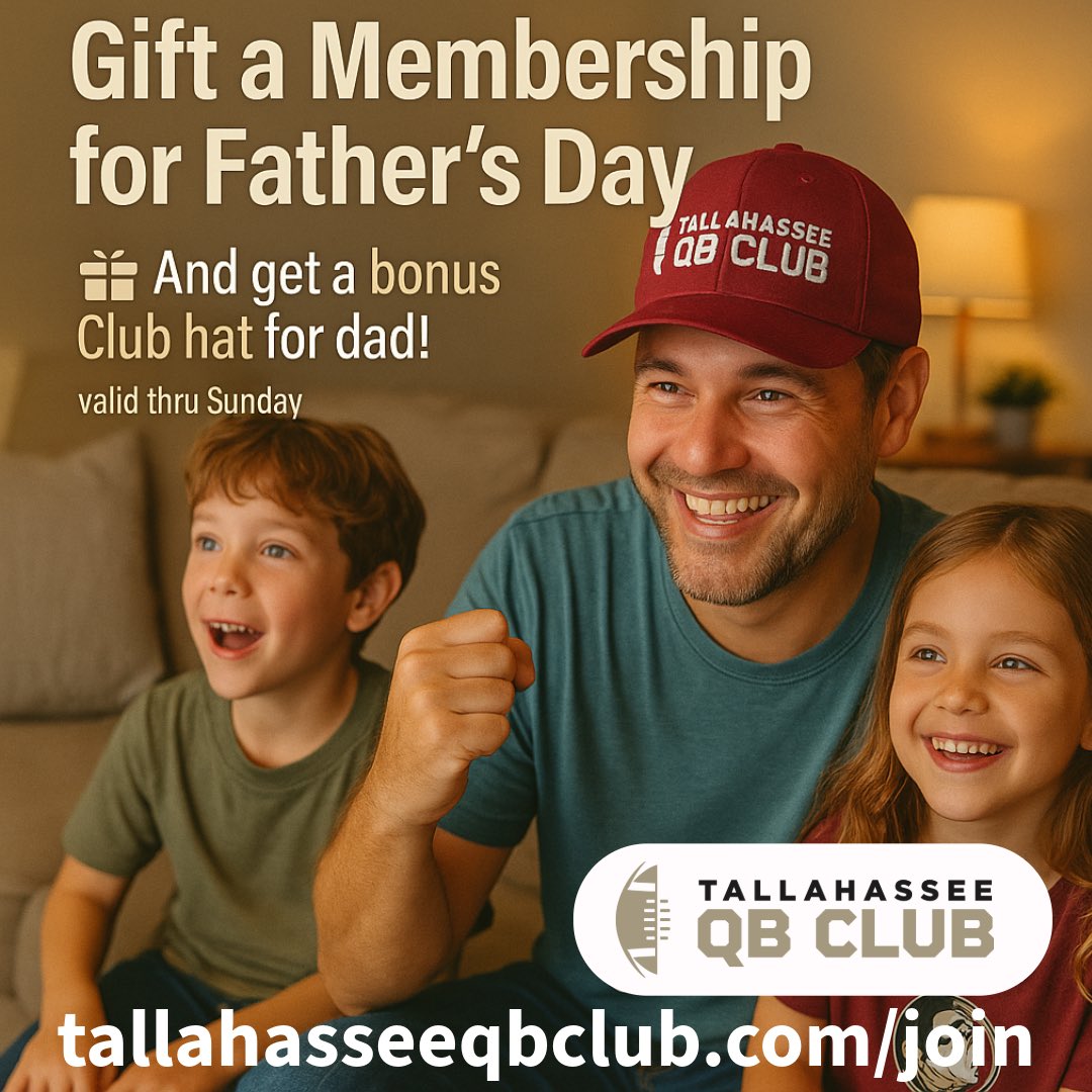 Get your your dad the best Father’s Day gift in town! Buy your father a Tallahassee QB Club membership before Sunday and he will get a bonus hat! This is a present every football loving man in your life will enjoy!