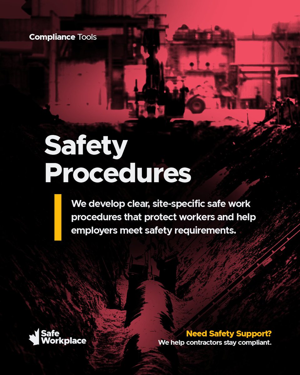 SafeWorkplaceCA's tweet image. Need clear, customized safety procedures for your team? 

📩 Let’s get your documentation in place—visit the link in our bio, or DM/email info@safeworkplace.ca to request a safe work procedure.

#ConstructionSafety #SafeWorkProcedures #ComplianceSupport #WorkplaceSafety