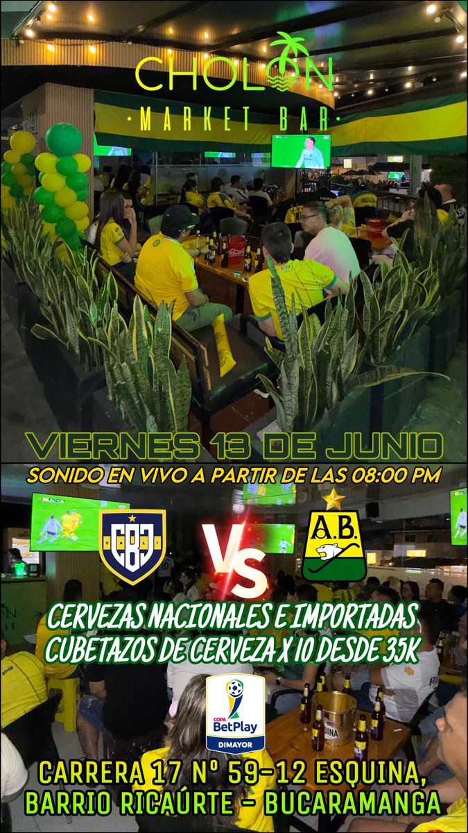 <a href="/cholonbga/">CHOLÓN MARKET BAR</a> 🔜  Cuarto encuentro Copa BETPLAY; vamos todos apoyar al LEOPARDO, Viernes 13 de Junio a partir de las 08:00 pm; Boca Juniors Cali Vs ATLETICO BUCARAMANGA🟡🟢 🐯🐆🔰 🇬🇫

¡TE ESPERAMOS!

Ubicación:
📍Carrera 17 # 59-12 Esquina, barrio Ricaurte