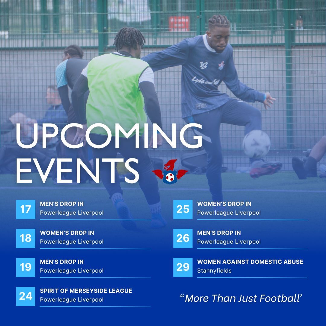 We have an action packed end to June coming up!

Alongside our weekly drop ins, we also have match day 4 of the Spirit of Merseyside League, and our WADA women's 5-a-side tournament!

Now is the perfect time to get involved with LHFC!