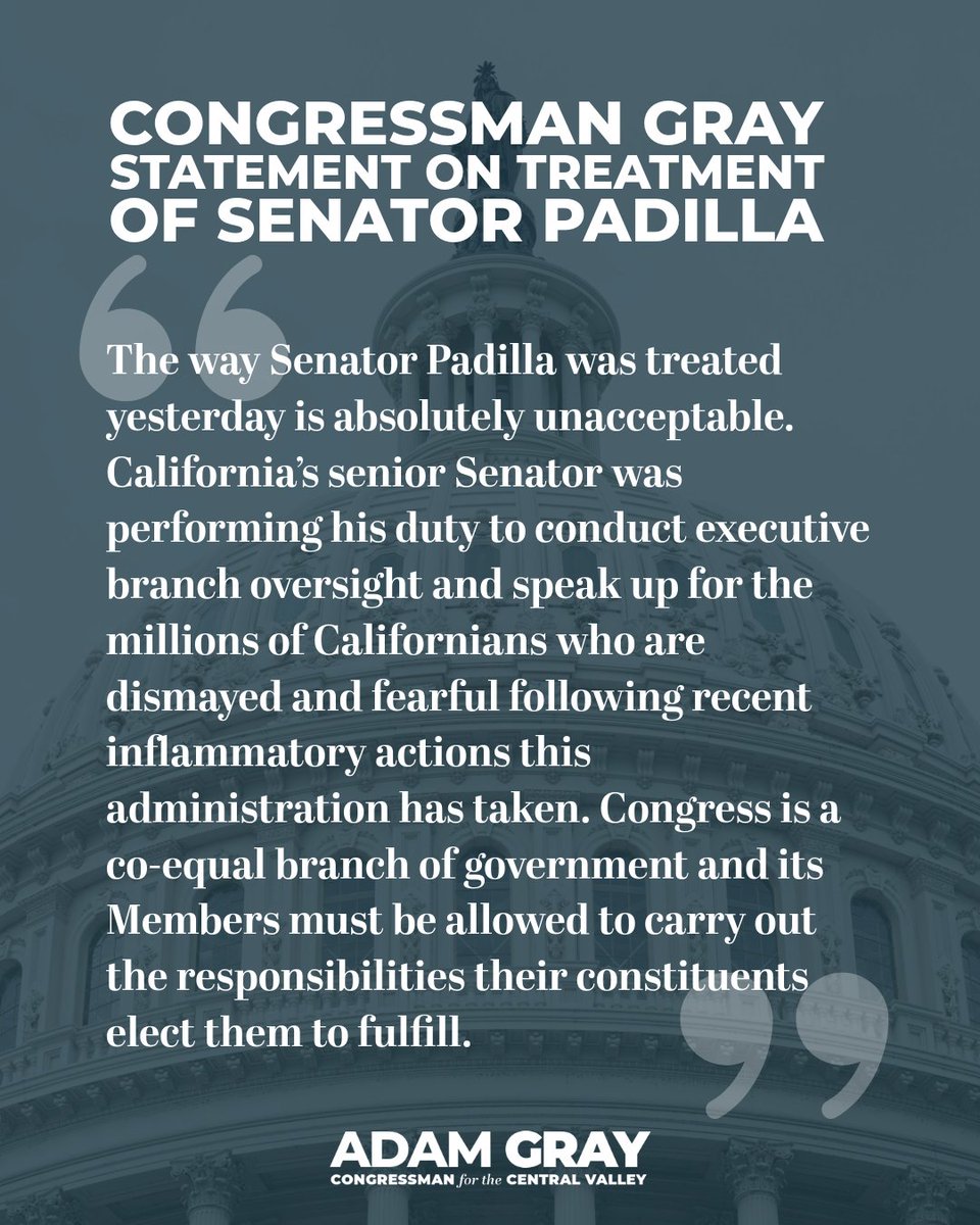 My statement on yesterday's treatment of <a href="/SenAlexPadilla/">Senator Alex Padilla</a>.