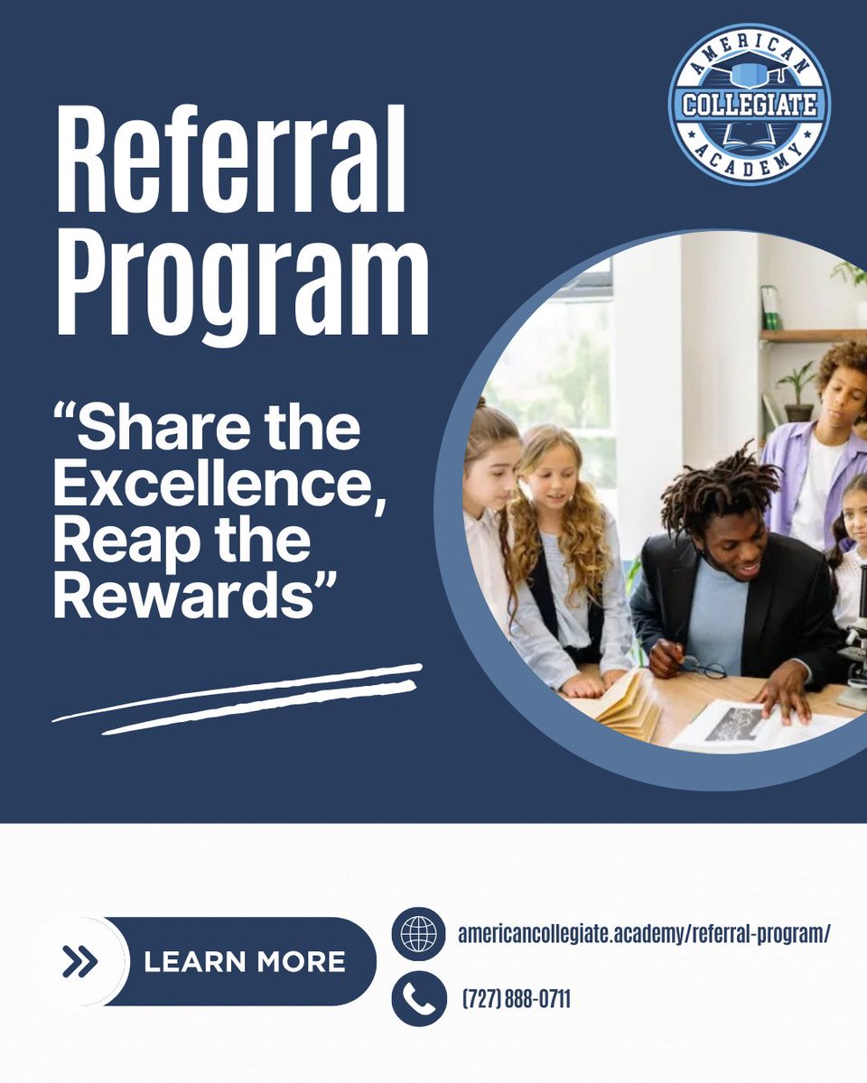 American Collegiate Academy is excited to introduce our comprehensive Referral Program, designed to reward our community for spreading the word about our exceptional educational experience.

🤝 Program Overview Here: americancollegiate.academy/referral-progr…