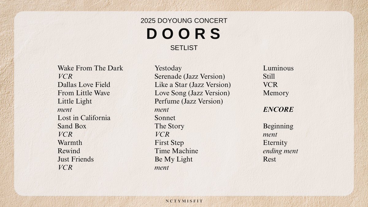 DOYOUNG [ DOORS ] Setlist 

#DOYOUNG #도영