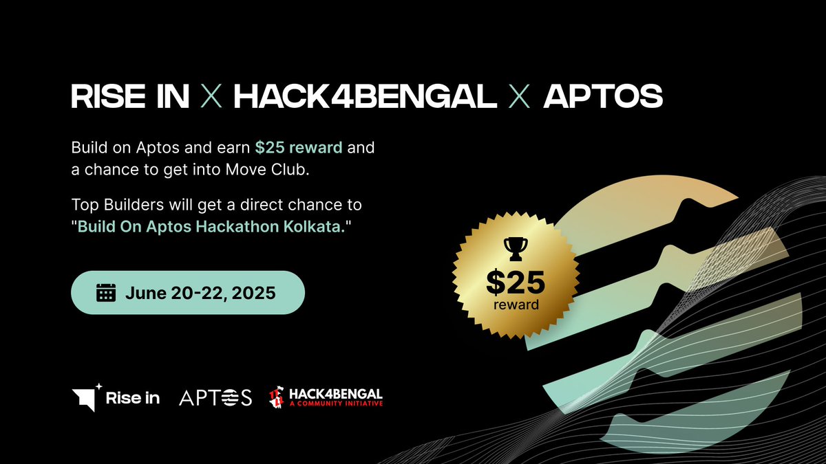 โจ Rise In (@riseinweb3) on Twitter photo Weโre excited to partner with Hack4Bengal a 36-hour, community driven hackathon happening in Kolkata! ๐
As part of this partnership, weโre introducing the <a href="/Aptos/">Aptos</a> Track at Hack4Bengal where builders can:
โจ Win a $25 reward for building on Aptos 
๐ Get a chance to secure Weโre excited to partner with Hack4Bengal a 36-hour, community driven hackathon happening in Kolkata! ๐
As part of this partnership, weโre introducing the <a href="/Aptos/">Aptos</a> Track at Hack4Bengal where builders can:
โจ Win a $25 reward for building on Aptos 
๐ Get a chance to secure