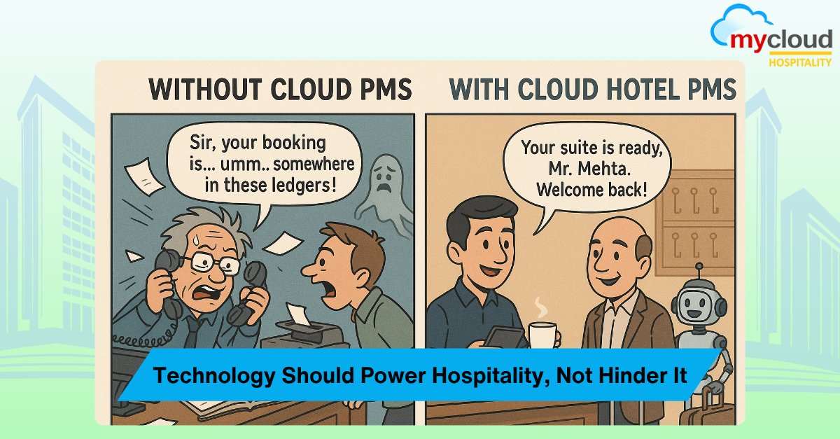 In 2025, your tech choice defines your guest experience.

🛎️ With cloud PMS:

✔️ Early check-ins
✔️ Personalized greetings
✔️ Happy staff

📠 Without it? Well… Hope you enjoy the sound of dial-up and paper jams.

#HotelTech #CloudPMS #HotelLife #mycloudPMS