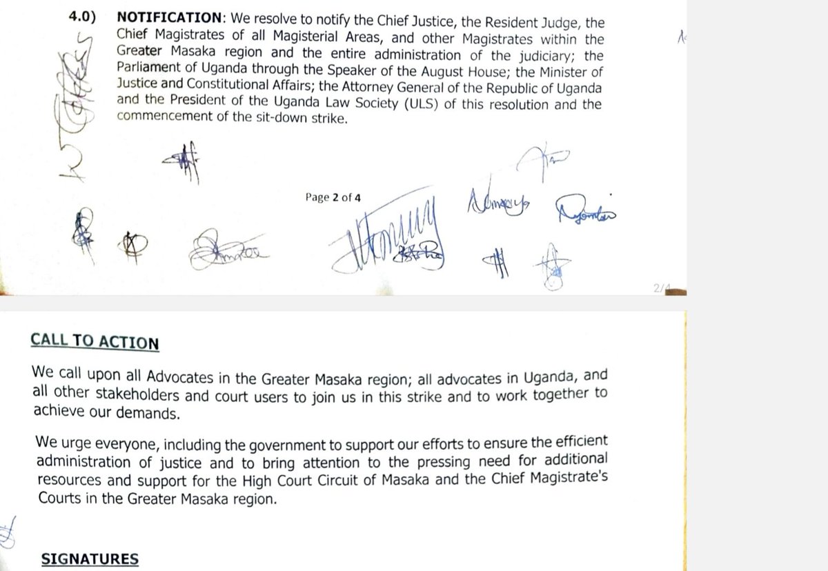 elisonk's tweet photo. Lawyers in Greater Masaka have gone on strike.
They’ve downed their tools because there is only one judge in the greater Masaka area and over 4,290 cases waiting to be heard.

That’s the reason. That’s the crisis.

One judge. Four thousand, two hundred and ninety cases.

This is not a tantrum. This is a cry for help; from inside the justice system itself.

Let’s be honest. Once you take out weekends, court vacation, leave, and public holidays, a judge has maybe 198 working days a year. Even at a superhuman pace; five trials a day, five days per case, it would take twenty-two years to clear that backlog. Twenty-two years.
That’s not justice delayed -that’s justice buried alive.

And let’s not forget: that figure is before the Succession Amendment Act took effect, wiping out thousands of Grants of Probate and Letters of Administration and adding hundreds if not thousands of cases on that particular judge.

 In January, I went around the country. From Gulu to Mbarara, Arua to Fort Portal and I can say without fear of contradiction that Masaka’s story is the story of many a High Court circuit: one judge drowning in thousands of cases, and the people waiting, hoping, suffering

But the Constitution didn’t leave us helpless. It gave us a tool  Article 142(2) which provides that when the state of business in the courts so requires, the President may appoint people who qualify to be judges (ie members of @ug_lawsociety) as temporary judges  on the advice of the Judicial Service Commission. They come in with a mission to solve backlog. They solve it and leave. No pension. No car. No bodyguards. No right of way.  That’s the spirit.

When the army is overwhelmed, it calls in the reservists.
When the medical system is overwhelmed, it calls in the private sector. When police are stretched thin, they turn to community policing. So when the courts are overwhelmed  as they clearly are  the state must call upon the Uganda Law Society.

That is the purpose of Article 142(2).
That is why temporary judges must be appointed now.

We need mission-based judges. But not only that. We need online hearings. We need to treat backlog as a war
We need a system that works- not just for case files but for real people.

But here's the contradiction:
We can't even get that process moving because the @JSCUganda  is not fully constituted.

The Uganda Law Society representatives remain unelected- their elections stuck in the same broken court system they’re supposed to help fix.

And let’s be clear: a Judicial Service Commission without the Bar is not just incomplete - it is unfit. You cannot prescribe medicine when you’ve silenced the doctor.

In law, as in anatomy, a body with a missing organ doesn’t function it fails. And when that missing organ is the conscience of the legal profession, its absence is not silence; it is an alarm.

You cannot solve this crisis from the Bench without hearing from the Bar.

This strike is not a rebellion.
It is not selfish.
It is not political.

It is the justice system itself crying out  from the inside. As Dr King once said; "We either live together as brothers, or perish together as fools."
This is not a strike. This is a stand.