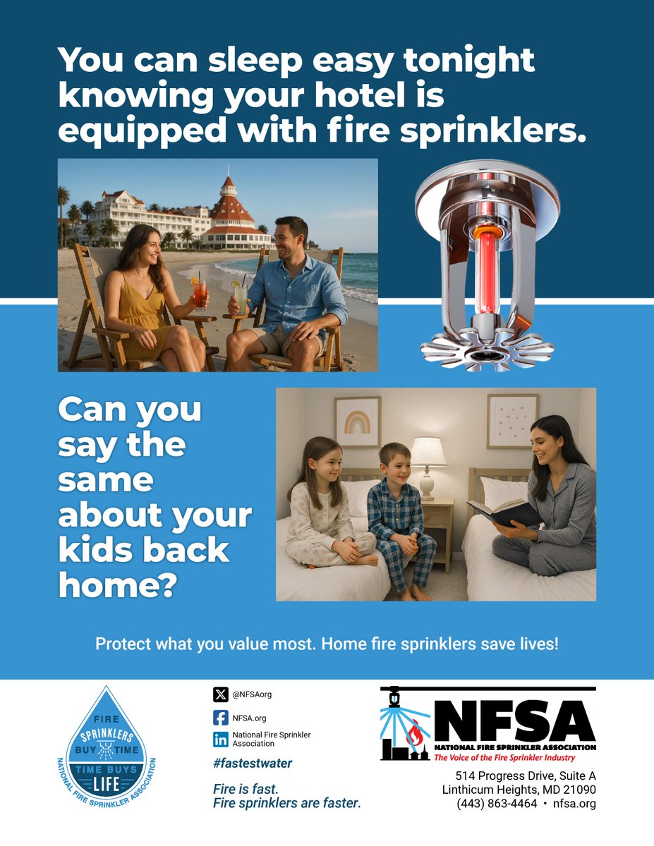 #FastestwaterFriday- #VacationTime-You booked a hotel with fire sprinklers, you'll be safe while traveling… but does your family have that same protection back at home? #FireSprinklersSaveLives #HomeFireSafety