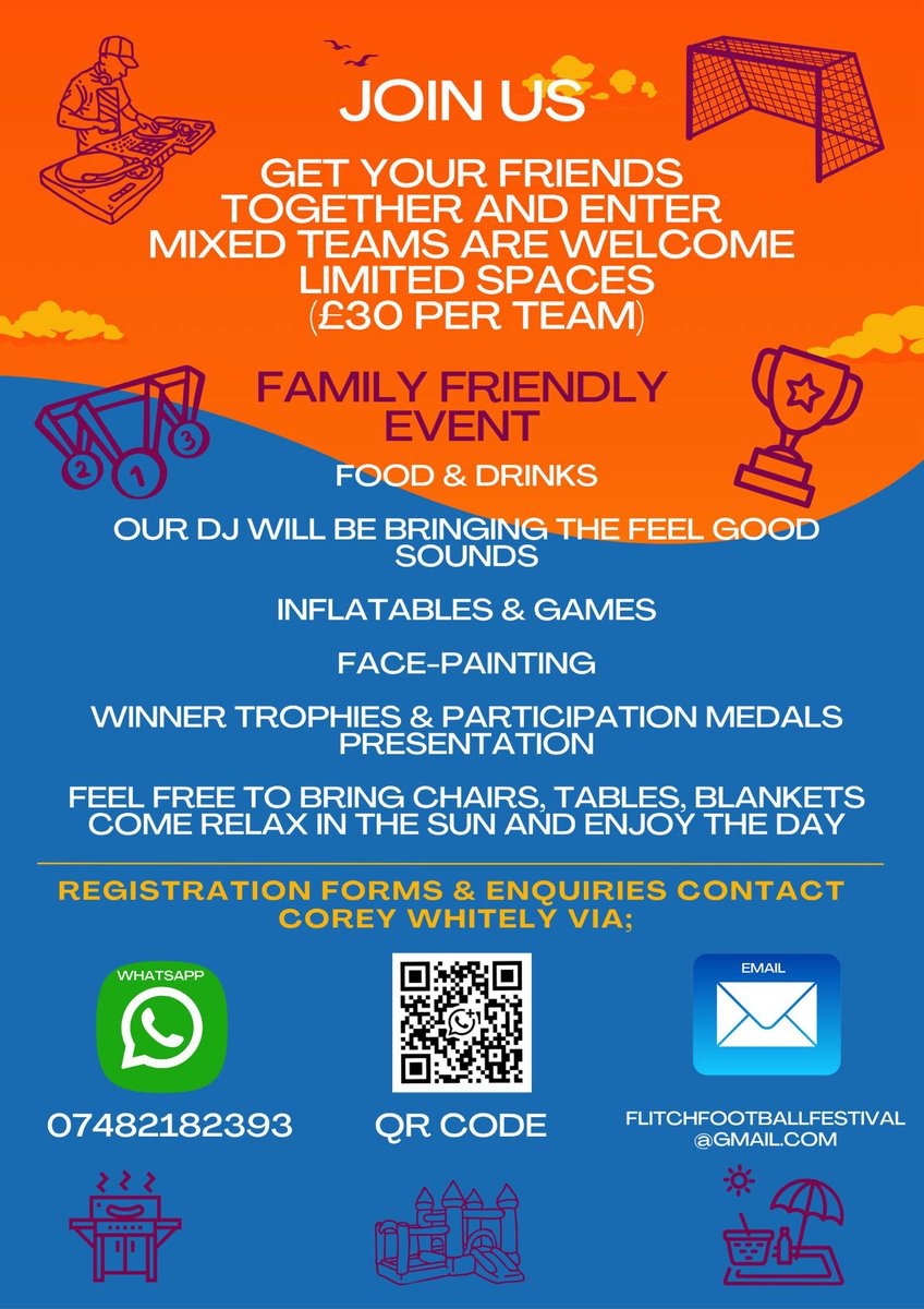 ⚽ Football &amp; Fun – All Day Long
You don’t need to be a registered team, grab your mates &amp; come play!Bring the family &amp; enjoy:
🔥 fun fair games 
🎧 DJ spinning all day
🍔 🍺🌭🍷 &amp; Chill Spots
🎯 Games &amp; Activities for Everyone

No pressure,Just play,party &amp; enjoy the vibes!