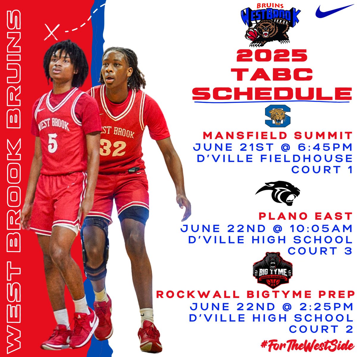 West Brook Hoops (@westbrookhoops_) on Twitter photo ๐๐๐๐๐๐ฆ ๐๐ข๐จ๐ก๐ ๐
West Brook heads to the 2025 TABC Showcase!
June 21-22
Duncanville, TX
Taking on Mansfield Summit, Plano East & Rockwall BigTyme Prep
Scouts, come see what weโre building at 8750 Phelan Blvd!
#RecruitTheWestSide
#BruinProud x #ForTheWestSide ๐๐ป ๐๐๐๐๐๐ฆ ๐๐ข๐จ๐ก๐ ๐
West Brook heads to the 2025 TABC Showcase!
June 21-22
Duncanville, TX
Taking on Mansfield Summit, Plano East & Rockwall BigTyme Prep
Scouts, come see what weโre building at 8750 Phelan Blvd!
#RecruitTheWestSide
#BruinProud x #ForTheWestSide ๐๐ป
