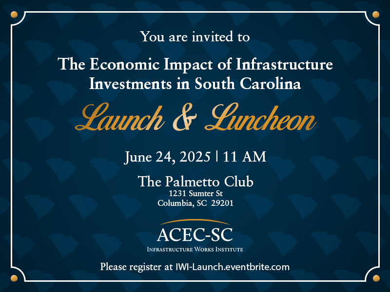ACEC-SC Infrastructure Works Institute (@acecsciwi) on Twitter photo South Carolina’s economy runs on infrastructure. From manufacturing to home building to logistics — it drives growth + jobs across every sector. Hear the latest insights from <a href="/UofSC/">University of South Carolina</a>’s Dr. Von Nessen at our June 24 Launch & Luncheon. Register here: shorturl.at/Mmewi South Carolina’s economy runs on infrastructure. From manufacturing to home building to logistics — it drives growth + jobs across every sector. Hear the latest insights from <a href="/UofSC/">University of South Carolina</a>’s Dr. Von Nessen at our June 24 Launch & Luncheon. Register here: shorturl.at/Mmewi