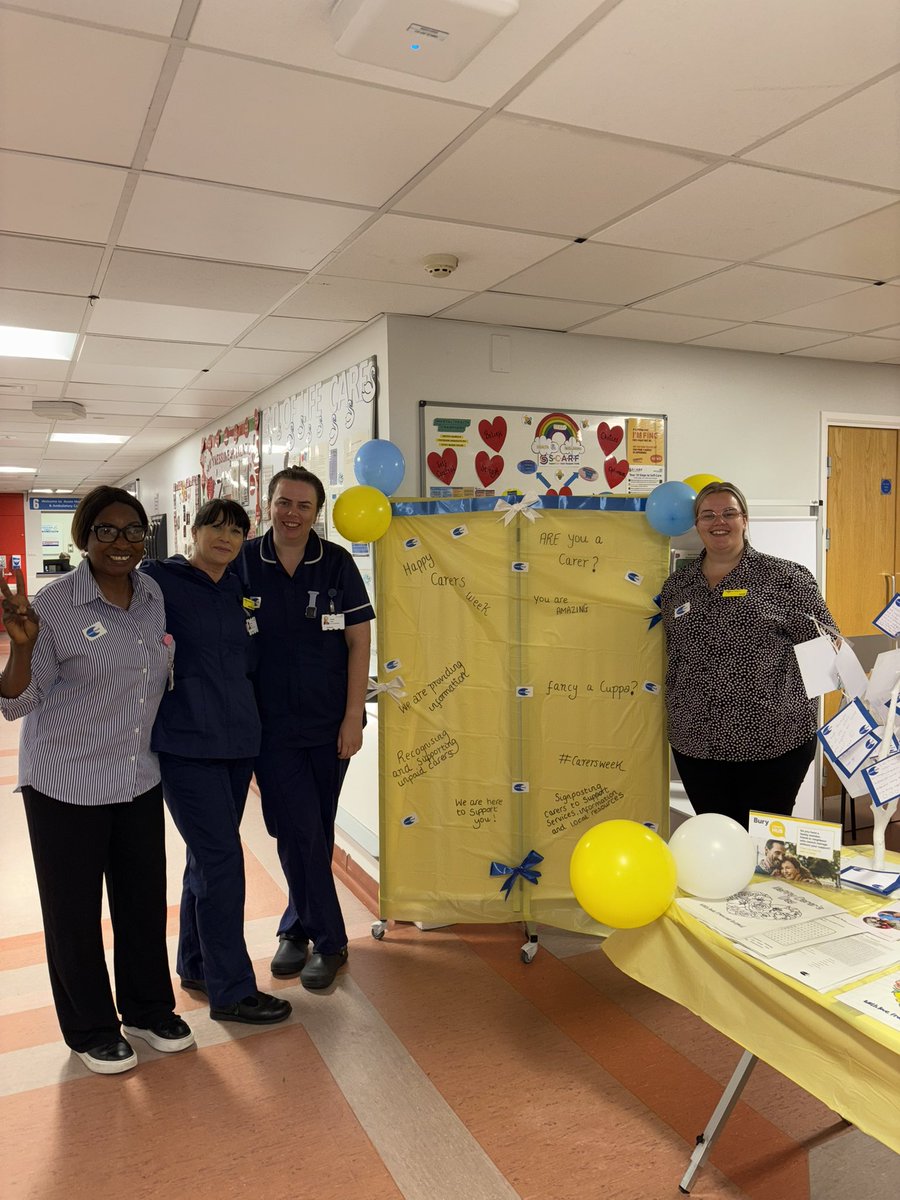 AMUFGHNCA's tweet image. AMU are celebrating Carers week with tea/coffee/ cakes and Tunde from bury carers hub is available on the unit providing information 💛 💙 #carersweek #burycarershub
