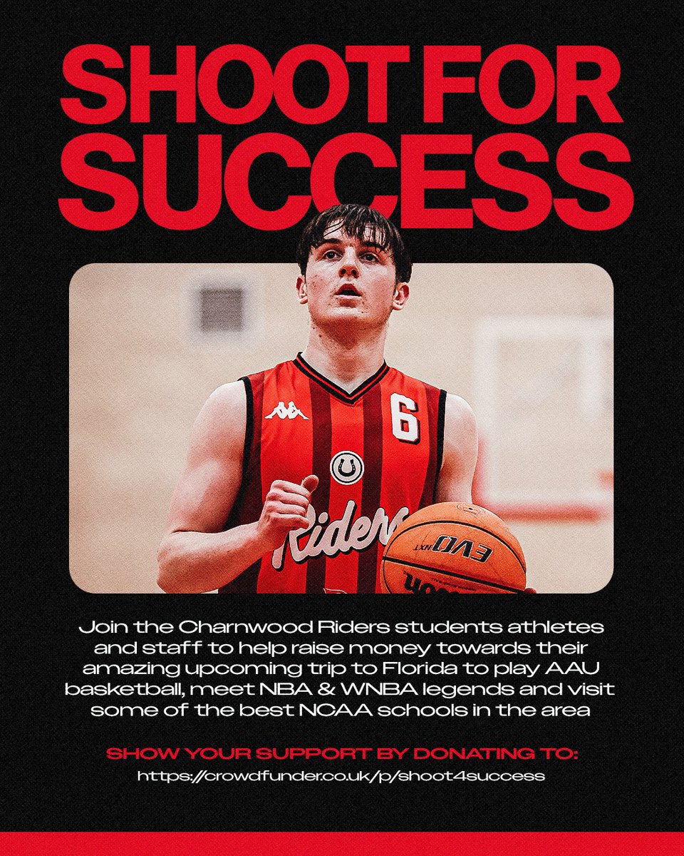 SHOOT FOR SUCCESS! 🇺🇸

Join the Charnwood Riders students athletes and staff raise money towards their amazing upcoming trip to Florida to play AAU basketball, meet NBA &amp; WNBA legends and visit some of the best NCAA schools in the area.

➡️ crowdfunder.co.uk/p/shoot4success