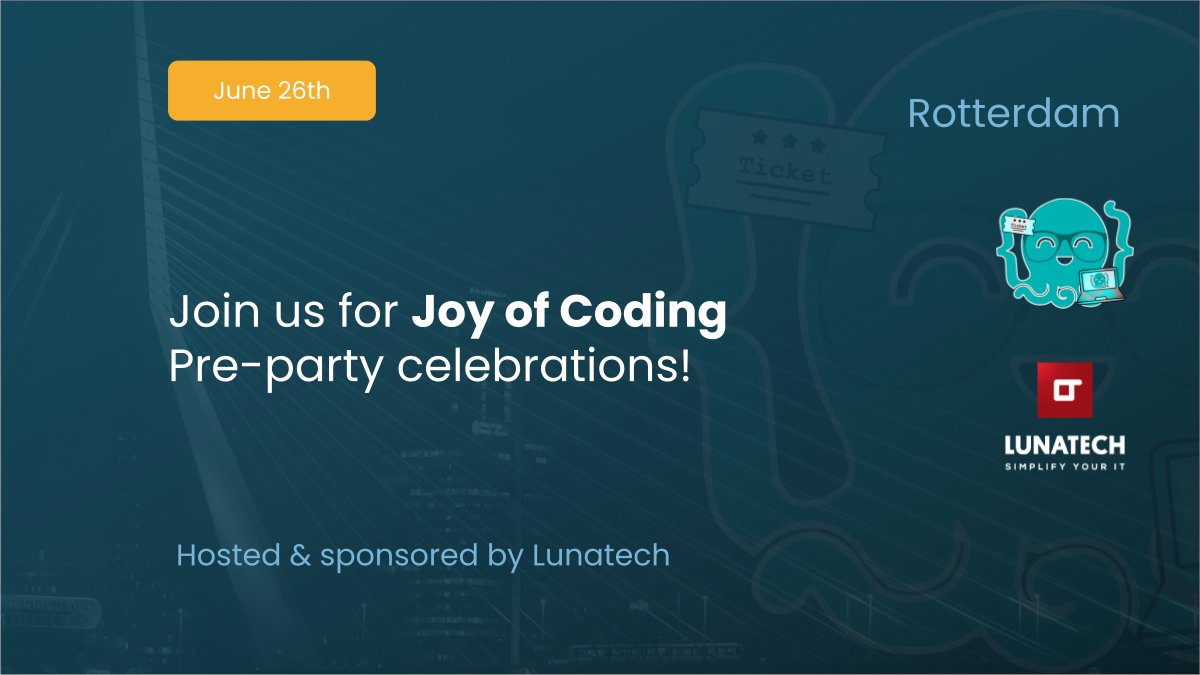 Lunatech (@lunatechlabs) on Twitter photo 🔔 Don't miss the <a href="/JoyOfCoding/">JoyOfCoding</a> pre-party at Lunatech.
Join us for an evening of great talks and networking.
👉 Register now: meetup.com/010dev/events/…
We look forward to seeing you there! 🙌 🔔 Don't miss the <a href="/JoyOfCoding/">JoyOfCoding</a> pre-party at Lunatech.
Join us for an evening of great talks and networking.
👉 Register now: meetup.com/010dev/events/…
We look forward to seeing you there! 🙌