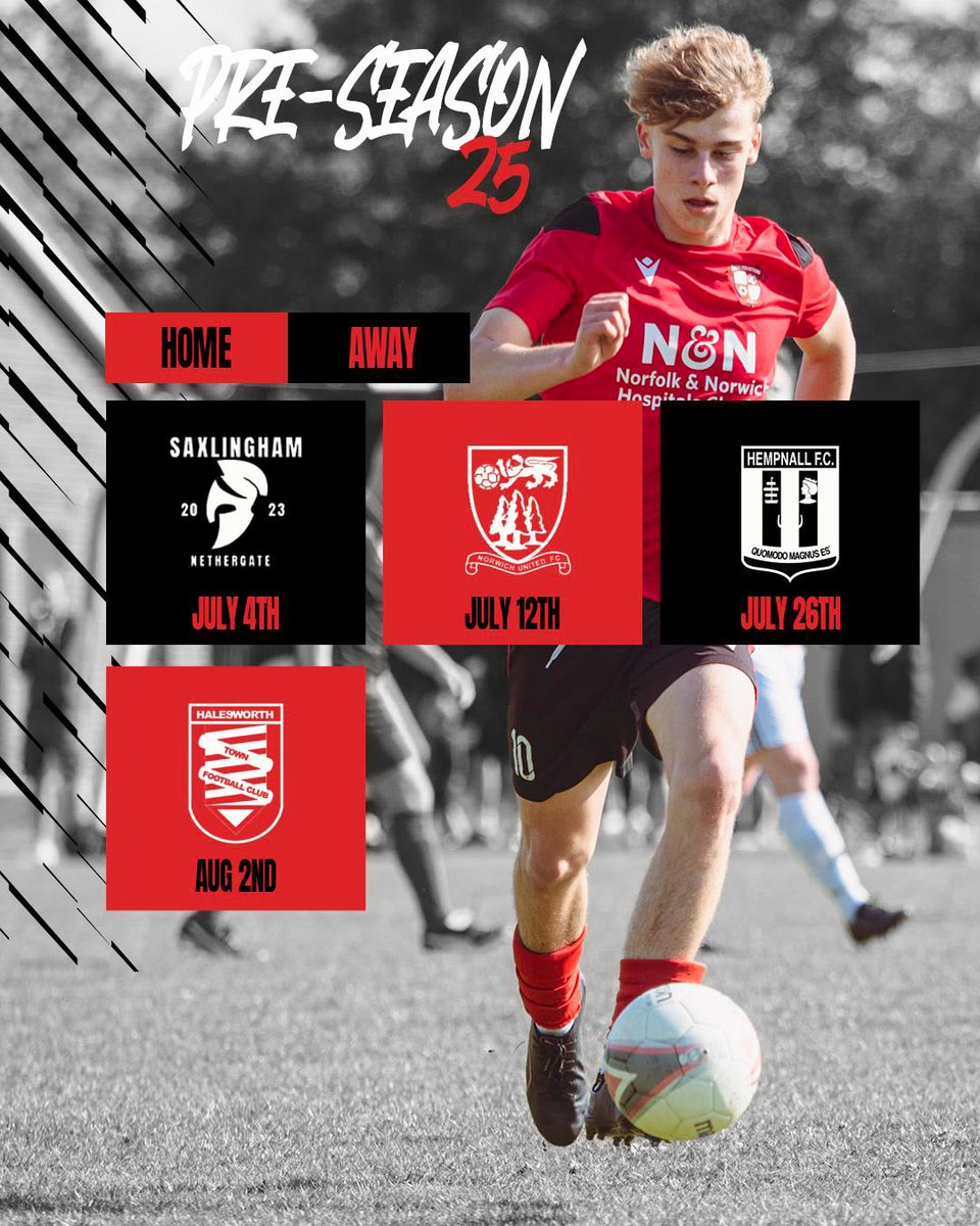 Long Stratton FC (@longstrattonfc) on Twitter photo Reserves Pre-Season 25/26 ❤️🖤
The Ressies will take short trips to <a href="/SNethergate/">Saxlingham Nethergate</a> and <a href="/HempnallFC/">Hempnall Football Club</a>
Whilst <a href="/NorwichUnitedFC/">Norwich United FC</a> Res. & <a href="/HalesworthClub/">Halesworth Town Football Club</a> Res. come to Manor Road. Reserves Pre-Season 25/26 ❤️🖤
The Ressies will take short trips to <a href="/SNethergate/">Saxlingham Nethergate</a> and <a href="/HempnallFC/">Hempnall Football Club</a>
Whilst <a href="/NorwichUnitedFC/">Norwich United FC</a> Res. & <a href="/HalesworthClub/">Halesworth Town Football Club</a> Res. come to Manor Road.