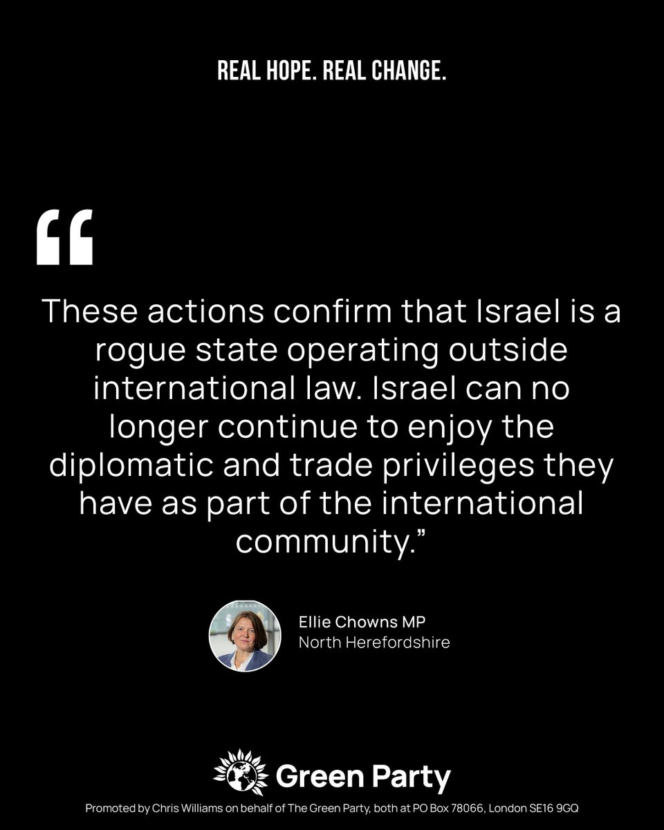 The Green Party (@thegreenparty) on Twitter photo "The unilateral bombing of Iran by Israel does nothing to make us safer and risks full-scale war."
<a href="/EllieChowns/">Ellie Chowns</a> reacts to news of widespread bombing of Iran by Israel overnight. "The unilateral bombing of Iran by Israel does nothing to make us safer and risks full-scale war."
<a href="/EllieChowns/">Ellie Chowns</a> reacts to news of widespread bombing of Iran by Israel overnight.