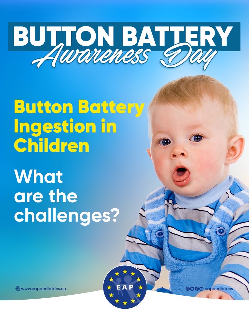 EAPaediatrics's tweet image. #ButtonBatteryAwarenessDay
🚨 We call for:
✅ Mandatory child-proof battery compartments in all electronic devices
✅ Child-resistant packaging for all coin batteries sold across Europe

Read more details: eapaediatrics.eu/eap-duracell-c…