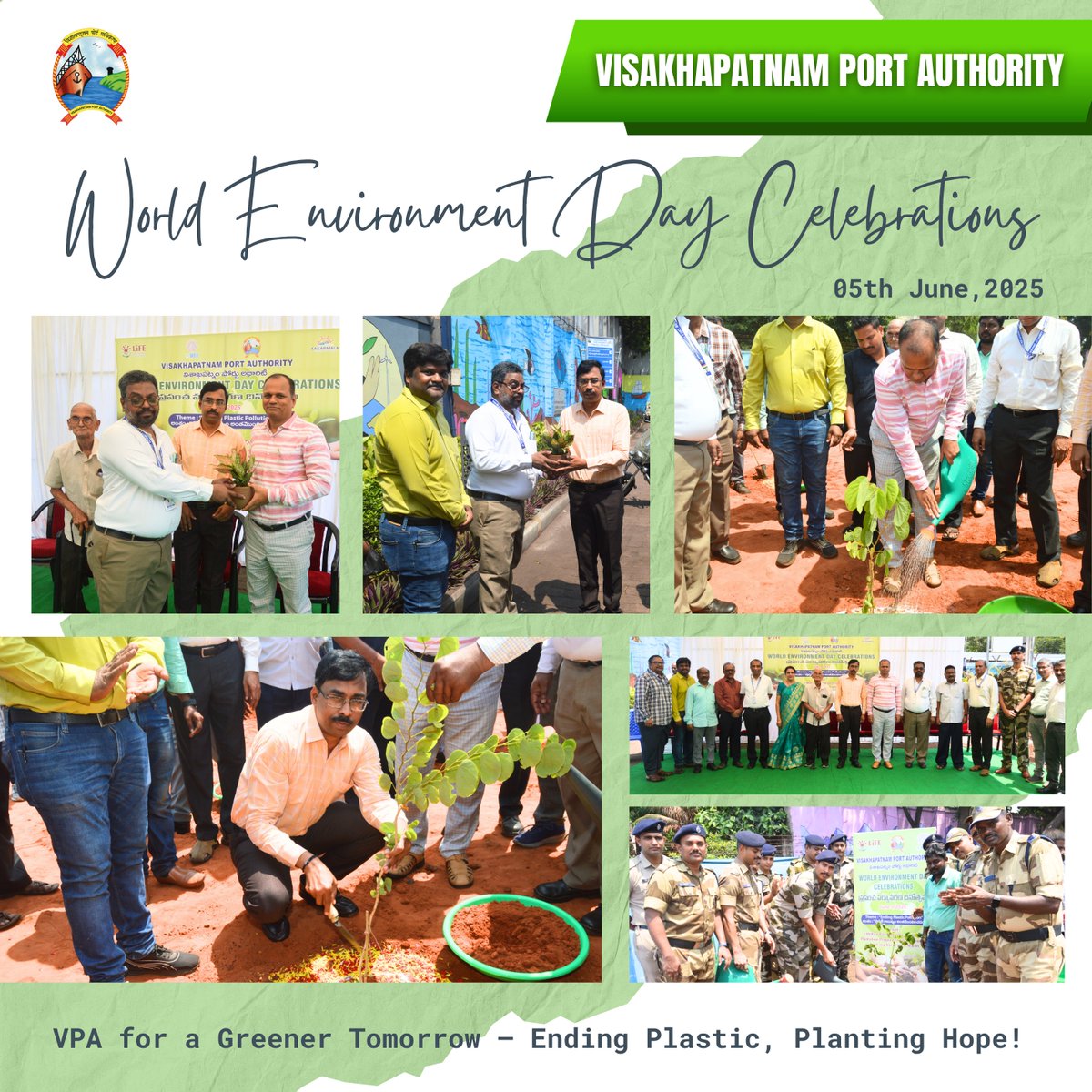 vptIndia's tweet image. Green Roots, Bright Futures!

VPA celebrated World Environment Day 2025 with a strong message - "Ending Plastic, Planting Hope!"

Planting today for a cleaner, greener, and happier tomorrow.
@shipmin_india @Indportsassn 
#WorldEnvironmentDay #VPA
#GreenInitiative #Sustainability