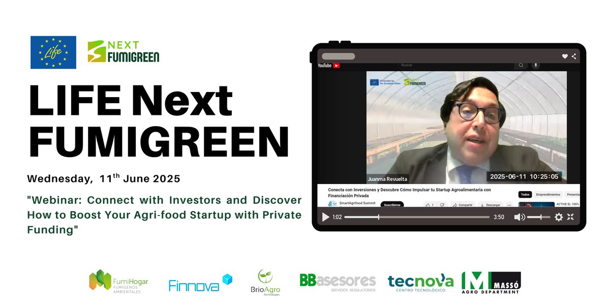 LNextfumigreen's tweet image. 🍃 The #LIFENextFUMIGREEN project appeared in the background during Juanma Revuelta(@FinnovaEU ) ’s talk at @SmartAgrifood2025, where he highlighted EU funding opportunities like the @LIFEprogramme to support sustainable agriculture 🌱
👉 youtu.be/FggRdwMR9gg?si… #EUGreenDeal