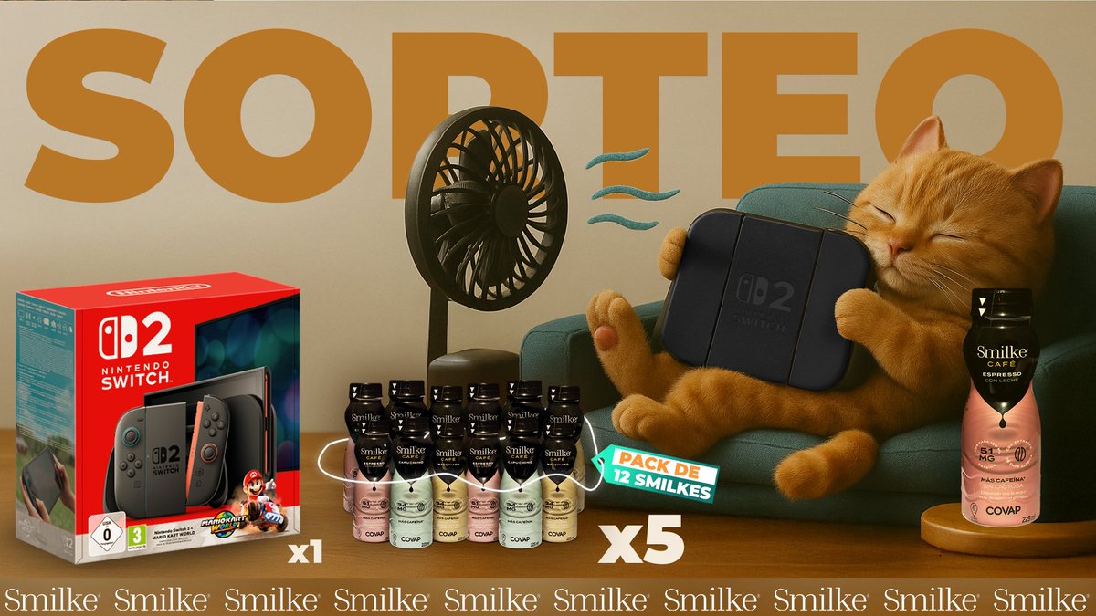 🔥ATENCIÓN SORTEO🔥
¿Tú también quieres pasarte este verano pegado al ventilador con tu Switch 2 y tu café fresquito? 
👉PUES NOSOTROS TE REGALAMOS UNA NINTENDO SWITCH 2 CON MARIO KART WORLD 🌍 Y CINCO PACKS DE SMILKES ☕️

Para participar:
📌Haz RT y síguenos 
📌Menciona a un