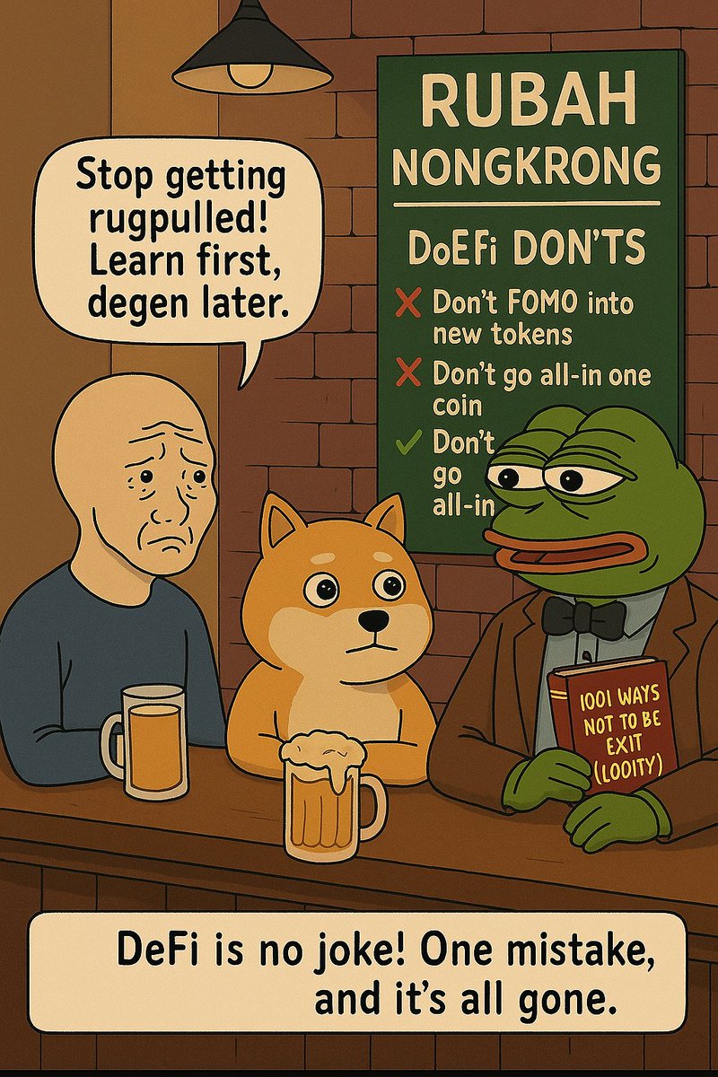 ElSalzi's tweet image. &quot;DeFi level coffee shop chat! ☕📉
Pepe becomes an emergency lecturer, Doge is still confused, and Wojak is traumatized by rugpull.
Remember bro, study first... coffee and degen later!&quot;

#posterfun #memepoter #PEPE6900 @TheBlockBookapp