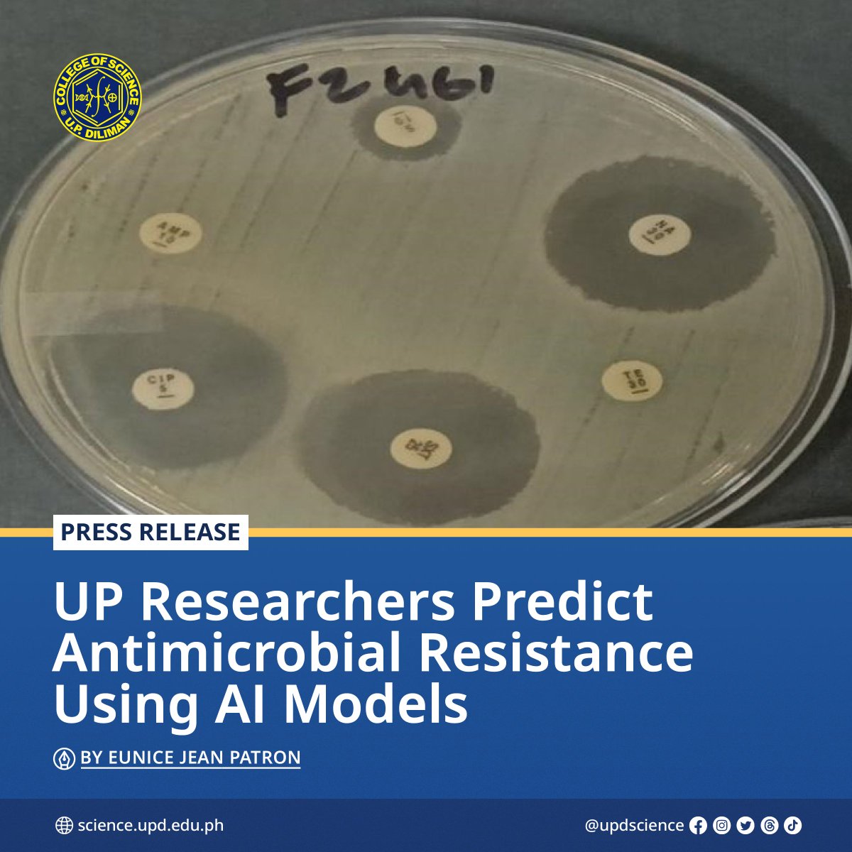 UPDscience's tweet image. 🦠 Marco Christopher Lopez and Dr. Pierangeli Vital of the Natural Sciences Research Institute, along with Dr. Joseph Ryan Lansangan of the School of Statistics, tested AI prediction models to determine the antimicrobial resistance of 𝘌. 𝘤𝘰𝘭𝘪.
🔗 science.upd.edu.ph/up-researchers…