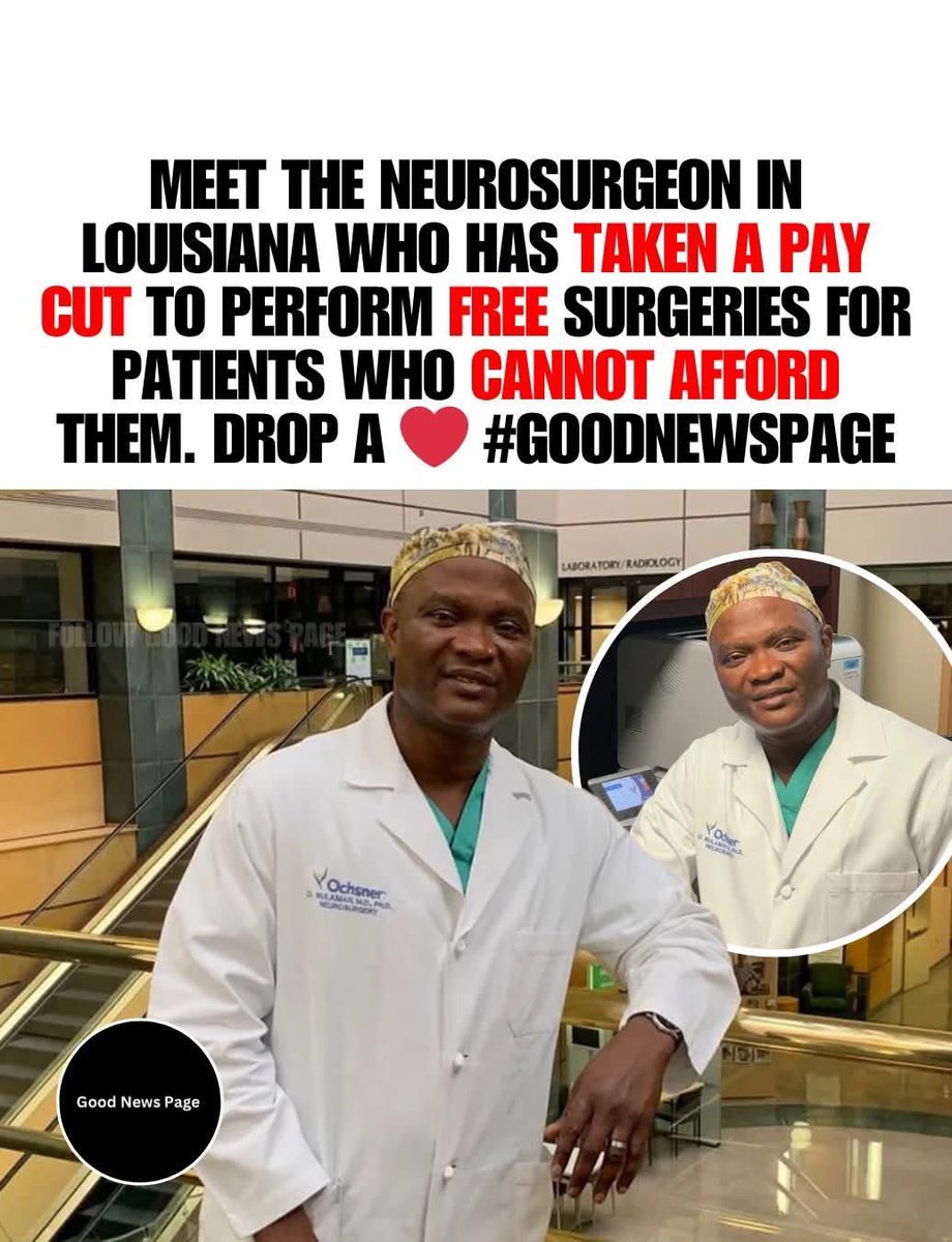 Joe__Bassey's tweet photo. Dr. Olawale Sulaiman splits his time between the US and Nigeria, offering free neurosurgery care to the underprivileged while running RNZ Global with his wife. 

He took a 25% pay cut in the US to serve back home and has already helped over 500 patients through surgery and 5,000 with preventive care. His goal is to build four neuroscience centers in Nigeria and prove that you don’t need to be a millionaire to make a difference.