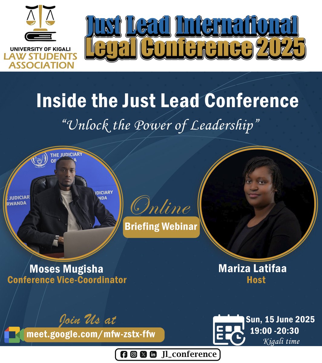 🚨Inside Just Lead legal conference🚨

Join us for the Just Lead 2025 Briefing Webinar
📅 June 15 | 🕒 19:00–20:30 CAT
📍 Online: meet.google.com/mfw-zstx-ffw
Discover how this leadership experience can elevate your journey as a youth catalyst for justice &amp; innovation. 
#JustLead2025