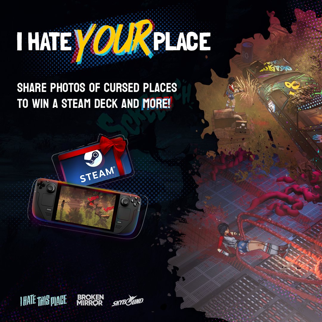 Broken Mirror Games (@bmghorrors) on Twitter photo ☠️I Hate YOUR Place! ☠️
It’s Friday 13th, so let’s celebrate - show us your photos of messed up places to win a Steam Deck and more! 🎁
Requirements
⬛ Follow <a href="/BMGhorrors/">Broken Mirror Games</a> on X
⬛ Retweet this post
⬛ Share a photo of a messed up, wacky, unhinged and/or creepy place with a ☠️I Hate YOUR Place! ☠️
It’s Friday 13th, so let’s celebrate - show us your photos of messed up places to win a Steam Deck and more! 🎁
Requirements
⬛ Follow <a href="/BMGhorrors/">Broken Mirror Games</a> on X
⬛ Retweet this post
⬛ Share a photo of a messed up, wacky, unhinged and/or creepy place with a