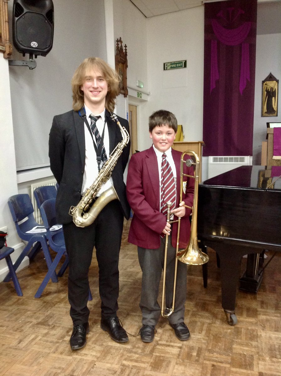 StCuthbertsTune's tweet photo. 🎺 A musical first! Cousins from Year 13 and Year 7 took to the stage together at St Cuthbert’s Boys’ School, performing on saxophone and trombone. A wonderful example of talent, teamwork and family spirit across the year groups #StCuthbertsCommitment
#StCuthbertsFormingGreatMen https://t.co/wd6dcOaoRI