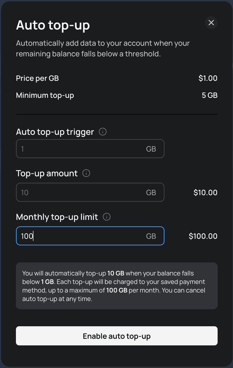 New release: Auto Top-Up just got a major upgrade.

You now have full control over:
•When it triggers
•How much to top up
•Monthly spend limits

More flexibility. More peace of mind.