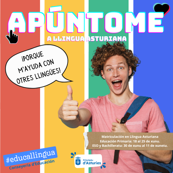 CAMPAÑA DE MATRICULACIONES EN LLINGUA ASTURIANA

Educación Primaria: 18 al 25 xunu
ESO y Bachiller: 30 de xunu al 11 xunetu

educastur.es/asturiano/cent…

#educallingua