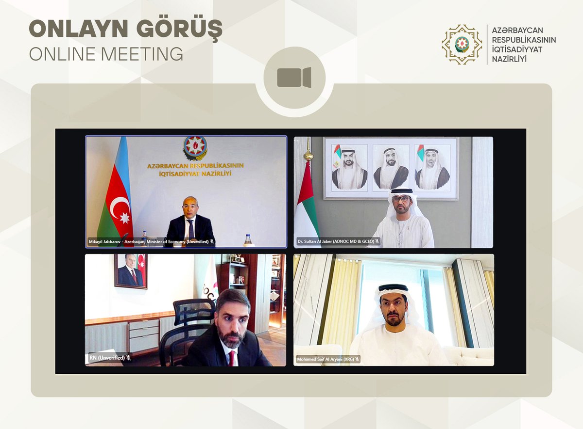Mikayil Jabbarov (@mikayiljabbarov) on Twitter photo Together with Mr. Rovshan Najaf (<a href="/RovshanNajaf/">Rovshan Najaf</a>), President of #SOCAR (<a href="/SOCARofficial/">SOCAR</a>), we held a video conference with H.E. Dr. Sultan Ahmed Al Jaber, Minister of Industry and Advanced Technology of the United Arab Emirates (<a href="/MoIATUAE/">وزارة الصناعة والتكنولوجيا المتقدمة</a>).
We highlighted the successful cooperation Together with Mr. Rovshan Najaf (<a href="/RovshanNajaf/">Rovshan Najaf</a>), President of #SOCAR (<a href="/SOCARofficial/">SOCAR</a>), we held a video conference with H.E. Dr. Sultan Ahmed Al Jaber, Minister of Industry and Advanced Technology of the United Arab Emirates (<a href="/MoIATUAE/">وزارة الصناعة والتكنولوجيا المتقدمة</a>).
We highlighted the successful cooperation