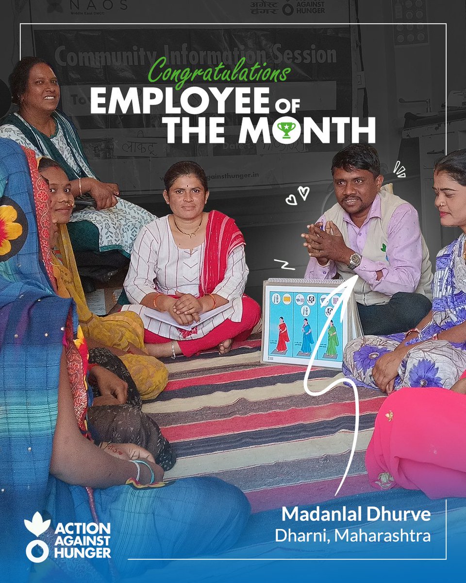 AAH_India's tweet image. We are proud to present our Employees of the Month, Devidas Patekar and Madanlal Dhurve. Their dedication to improving nutrition and supporting family livelihoods continues to create lasting change in the communities we serve.

#ActionAgainstHunger #CommunityHeroes