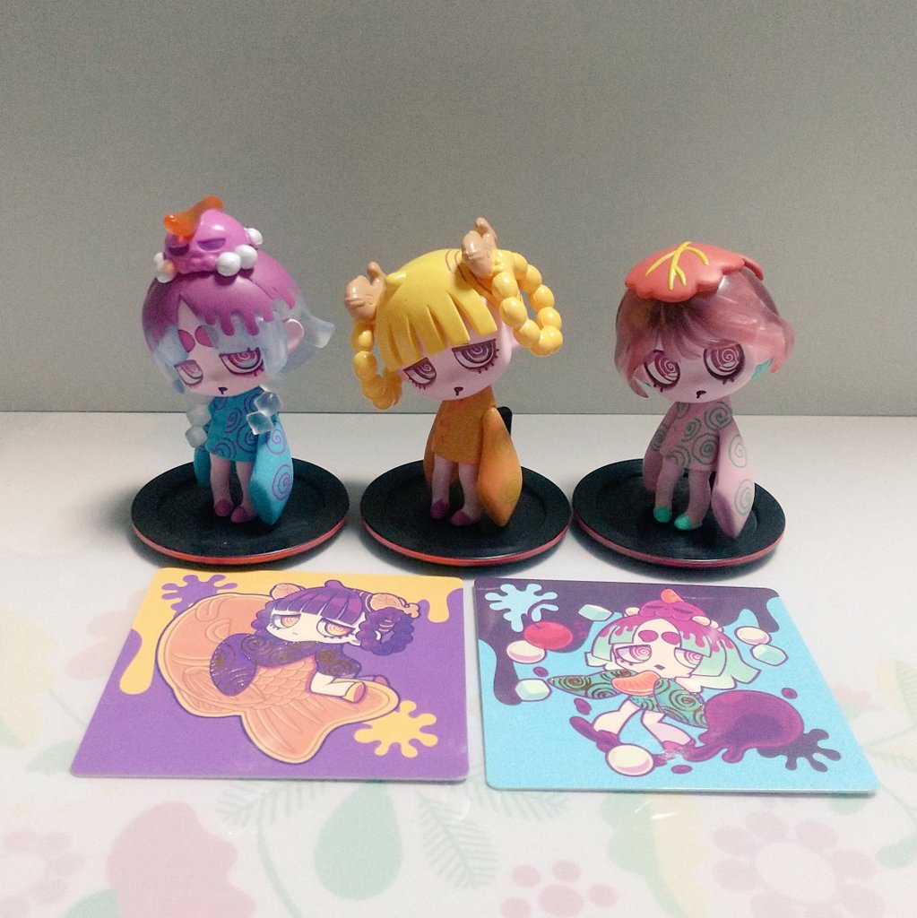 vmaimnpt's tweet image. 今日のガチャ活！
🍡VIRUSWEETS figure collection 〜甘味処〜

3回回して1種類ずつ出てくれた！！
相変わらず可愛い💚推しはあんみつちゃん💀
特典のカードも貰ってきました！！

#カプセルトイ