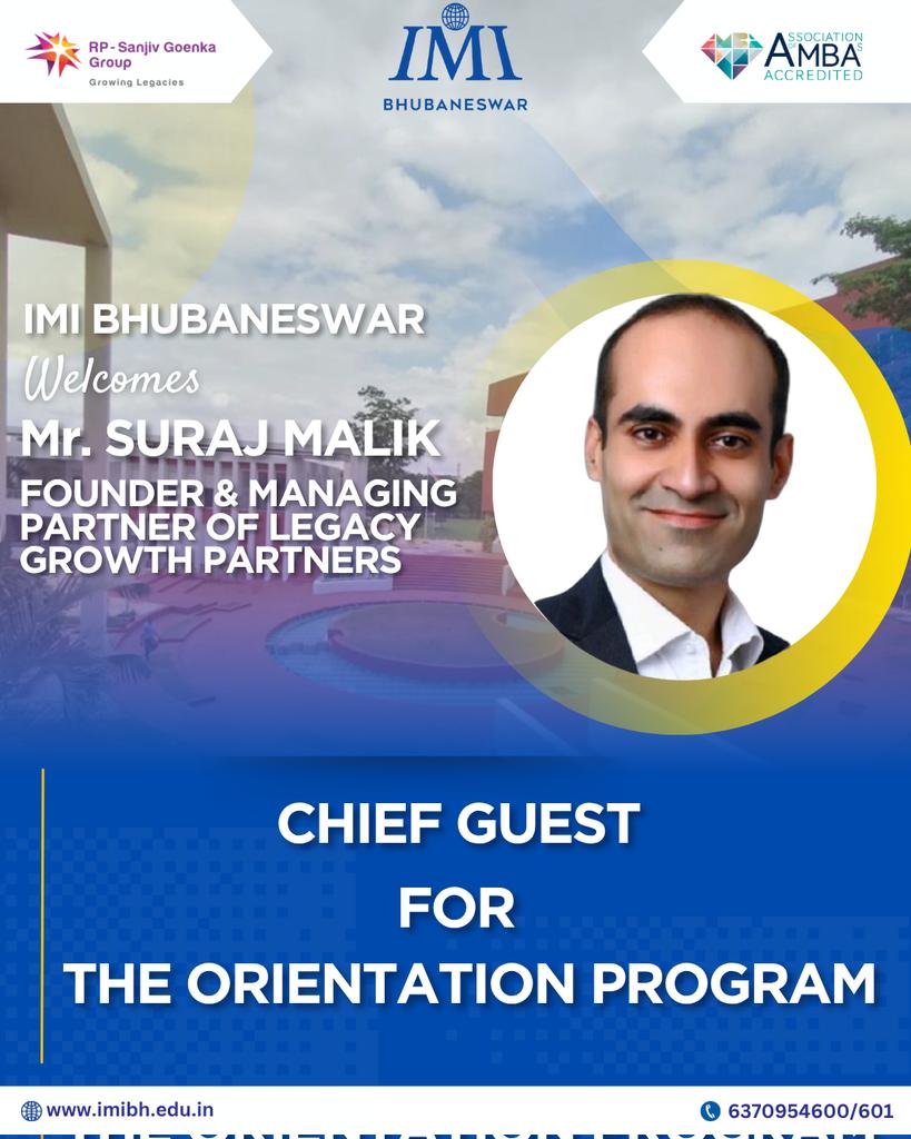 Where legacies are nurtured and futures take shape
IMI Bhubaneswar is honoured to welcome Mr. Suraj Malik, Founder &amp; Managing Partner of Legacy Growth Partners, as the Chief Guest for our Orientation Program.
#IMI #IMIB #IMIBhubaneswar #FutureForwardWithIMI
#GrowingLegacies