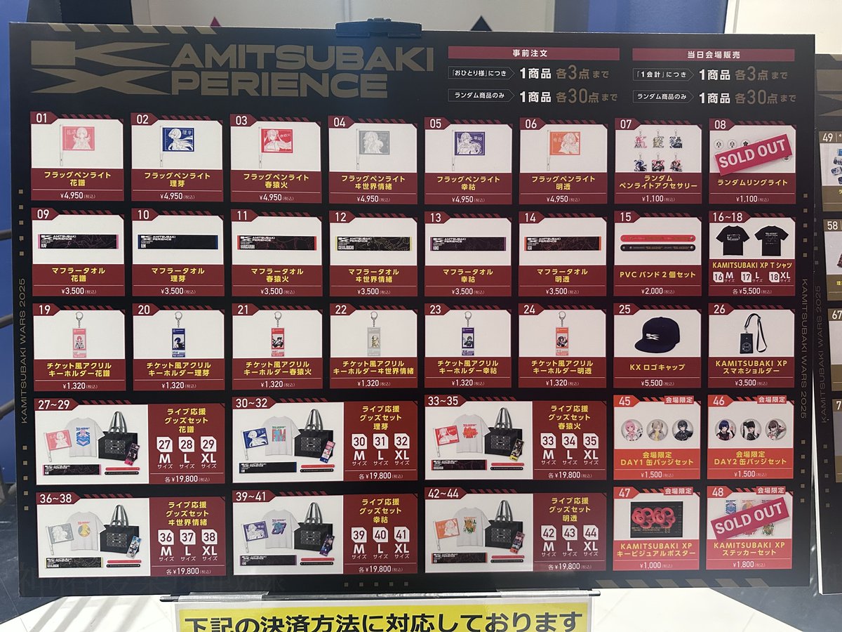 神椿XP DAY1グッズ販売状況 19:00時点】 画像の内容に加え、以下の商品