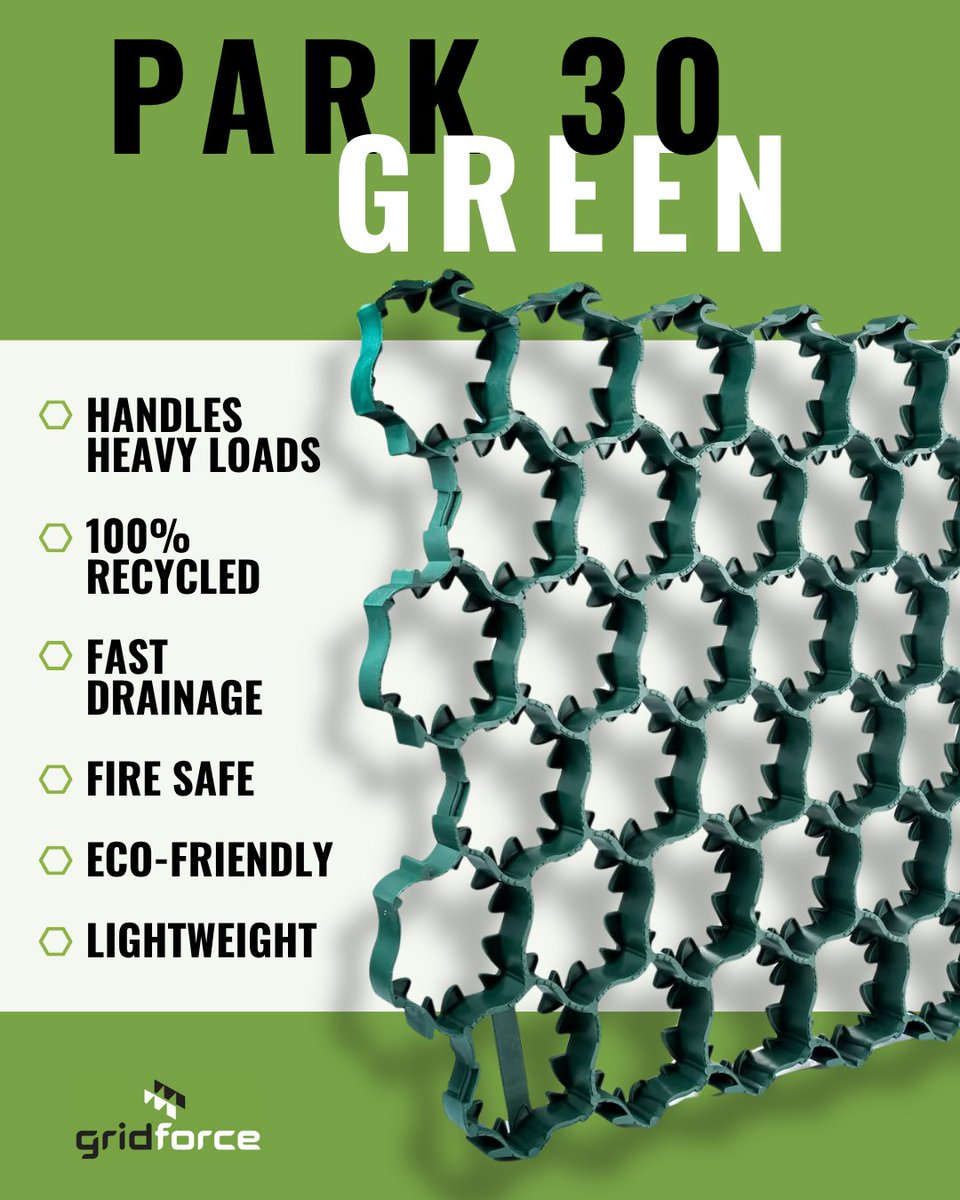 Gridforce1's tweet image. #Sustainable #GroundSupport made simple.

Park30 Green reinforces pathways &amp;amp; more, handling loads up to 1000 tonnes/m² with excellent #drainage. Made from 100% #recycled polyethylene, it withstands frost &amp;amp; UV, providing reliable #SurfaceProtection. 🙌

🌐 bit.ly/443i03F