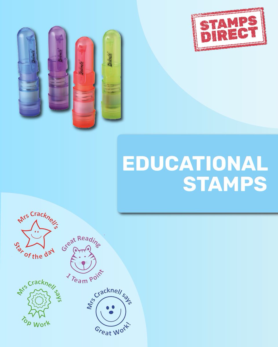 Bring some fun to exam season with our school &amp; teaching stamps! 📚

Perfect for marking work and motivating students, our stamps come in a variety of designs and colours ❤️

You can even customise your own!

Explore the selection today 👉 stampsdirect.co.uk/stamps-by-indu… 

#MarkingStamps