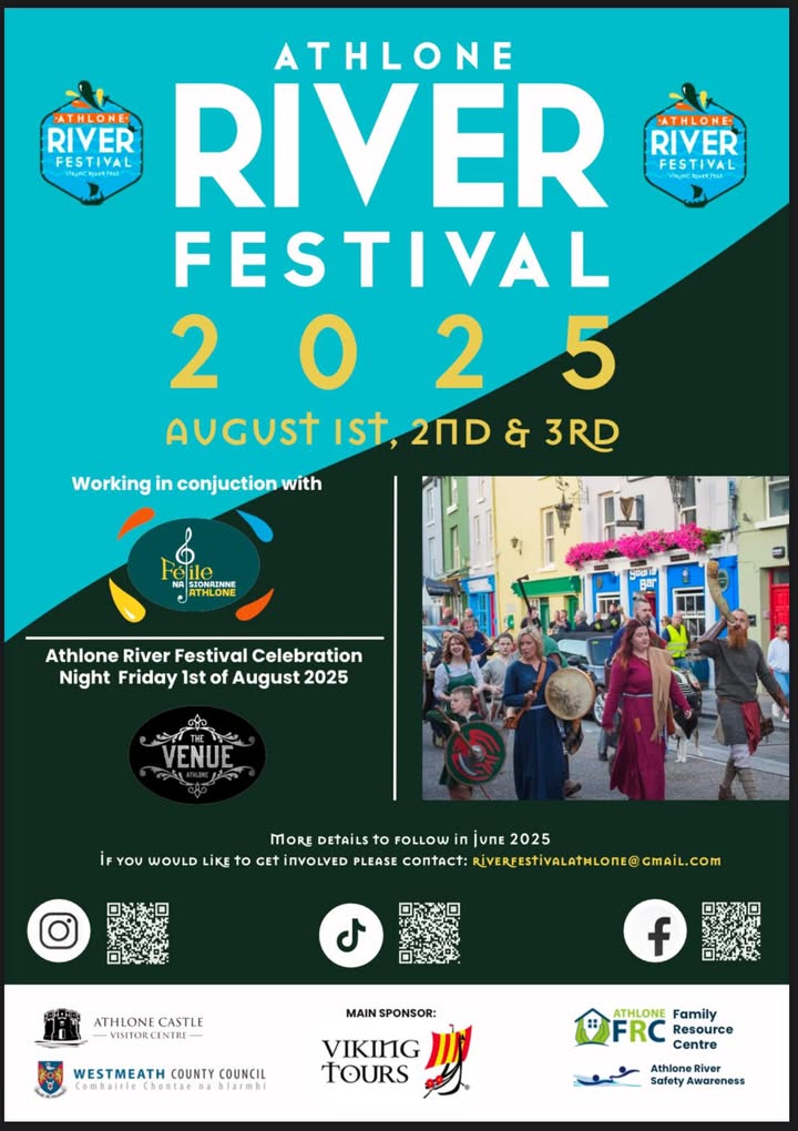 The Athlone River Festival returns in 2025, bringing history, adventure, and entertainment to Athlone over the August Bank Holiday weekend ⛵

Non-stop fun, exciting events, activities, and entertainment are promised throughout the festival weekend.