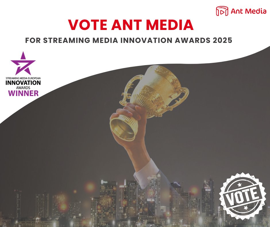 We’re Nominated!

We're proud to share that Ant Media has been nominated for the Streaming Media Innovation Awards 2025 in the  Real-Time Streaming Solution category. 

Vote : streamingmediaglobal.com/Innovation-Awa…

#StreamingMedia #InnovationAwards #VoteNow #RealTimeStreaming