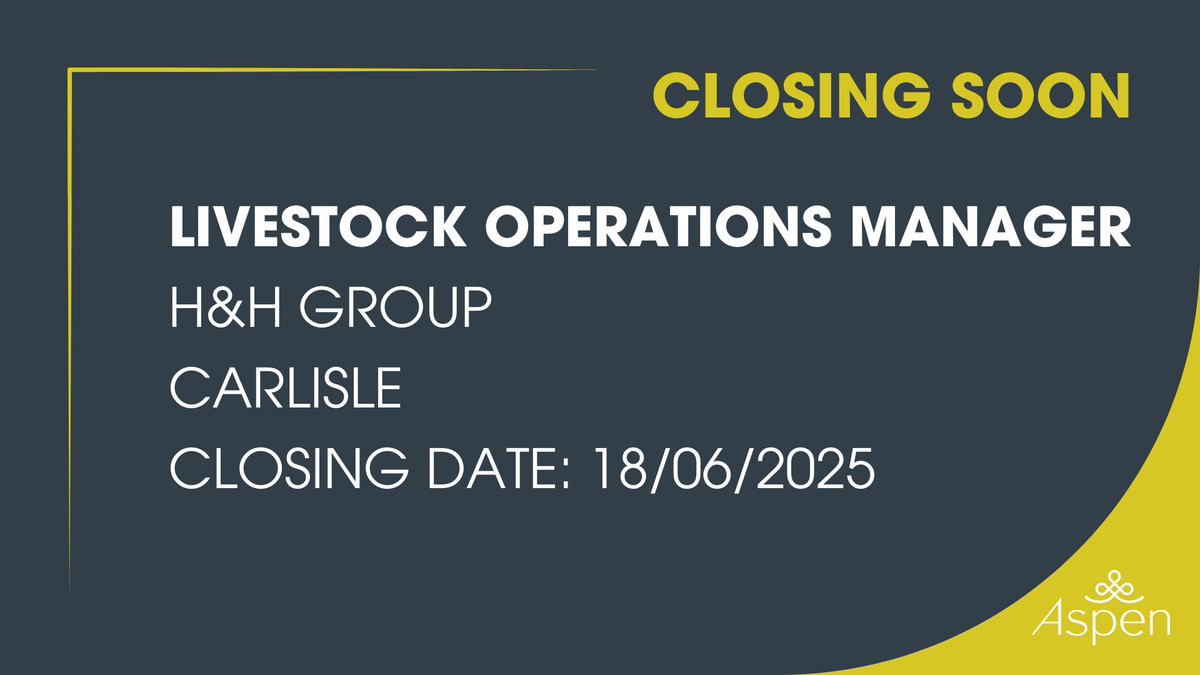 Last chance, this great opportunity closes next week! ⏰

Reporting to the Managing Director, the Livestock Operations Manager will be responsible for the operational delivery and overall performance of H&amp;H Group flagship site, Borderway Mart in Carlisle: jobs.aspenpeople.co.uk/job/livestock-…