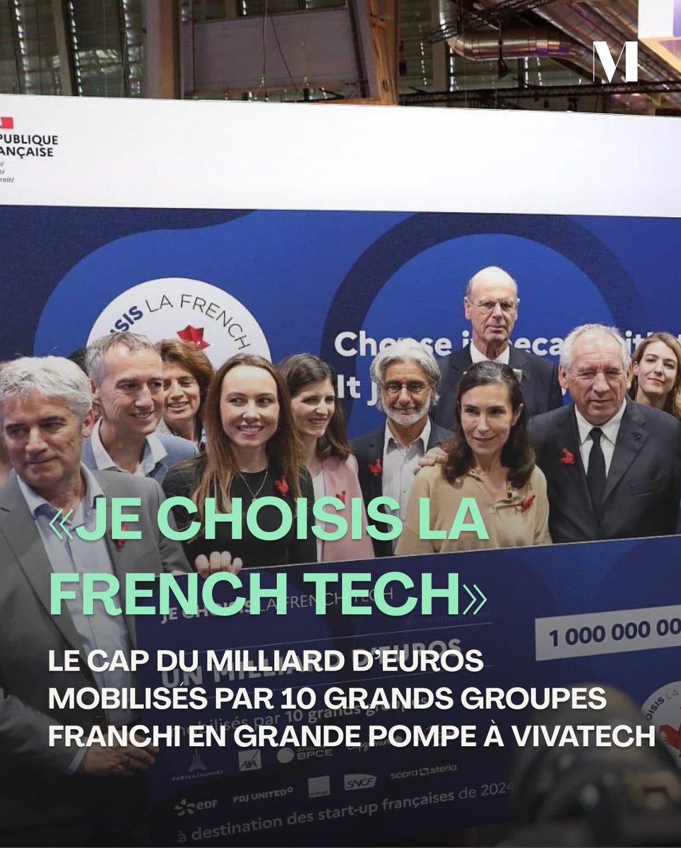 Le cap du milliard d’euros engagés par 10 grands groupes français vient d’être franchi à <a href="/VivaTech/">VivaTech</a> dans le cadre de « Je choisis <a href="/LaFrenchTech/">La French Tech</a> ».

Une étape majeure pour l’écosystème, célébrée avec le Premier ministre, François Bayrou , et les dirigeants des plus grandes